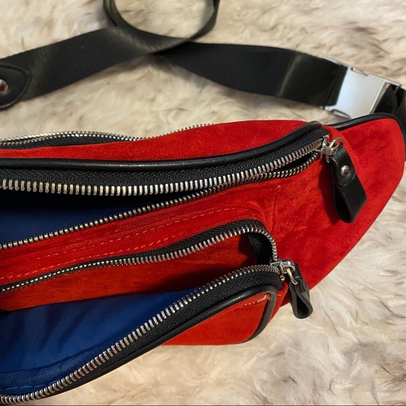 NWOT Beautiful Red Velvet Fanny Pack Sling Bag Purse Hip Zip Up Many Pockets - Picture 2 of 9